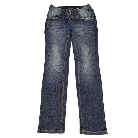 Oppnus Jeanswear Womens 38 Buttoned Jeweled Fly Hip Hugger Blue Denim Y2K Low - Picture 7 of 7